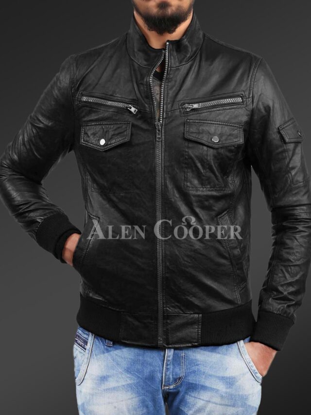 Slim Fit Pure N Smooth Real Leather Jacket with Double Faced Shearling Collar
