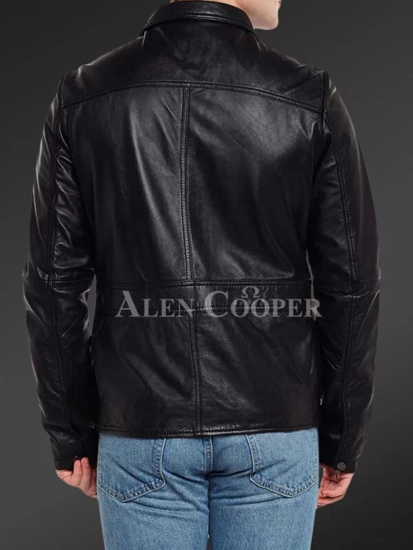 Slim Fit Pure N Smooth Real Leather Jacket with Double Faced Shearling Collar - Image 13