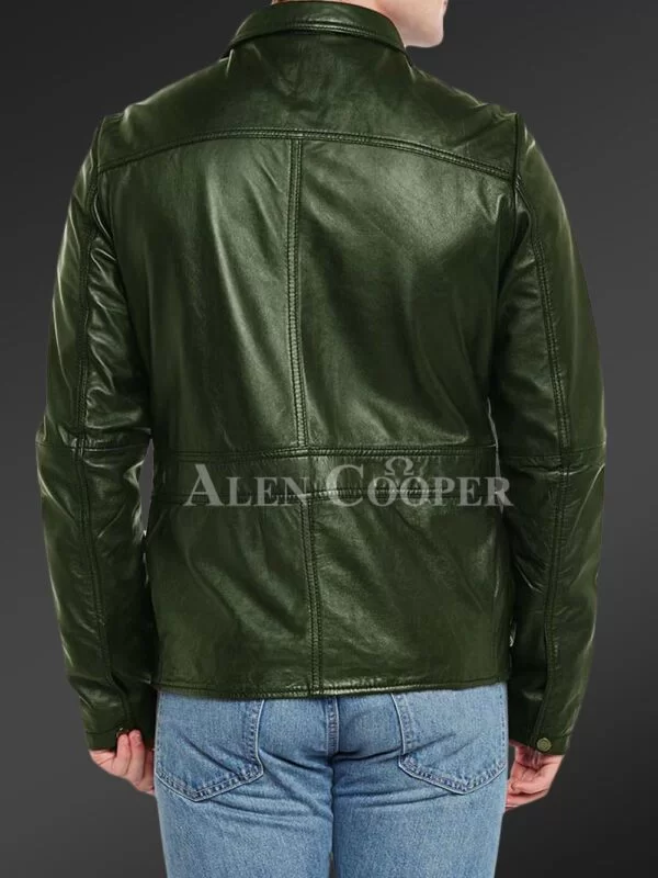 Slim Fit Pure N Smooth Real Leather Jacket with Double Faced Shearling Collar - Image 14