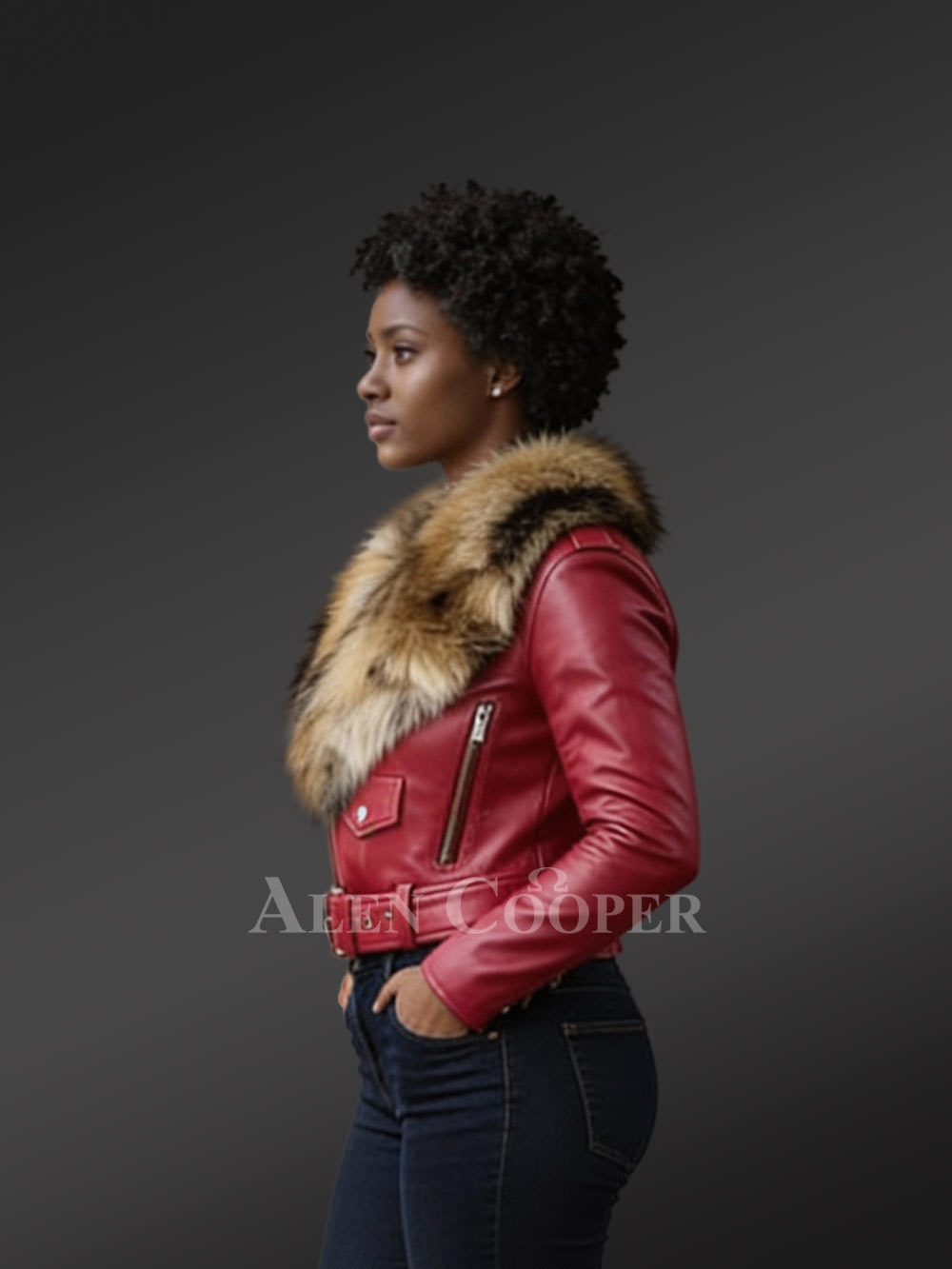 Womens Leather Jacket with Fur Collar for a Smart Snazzy Look - Image 3
