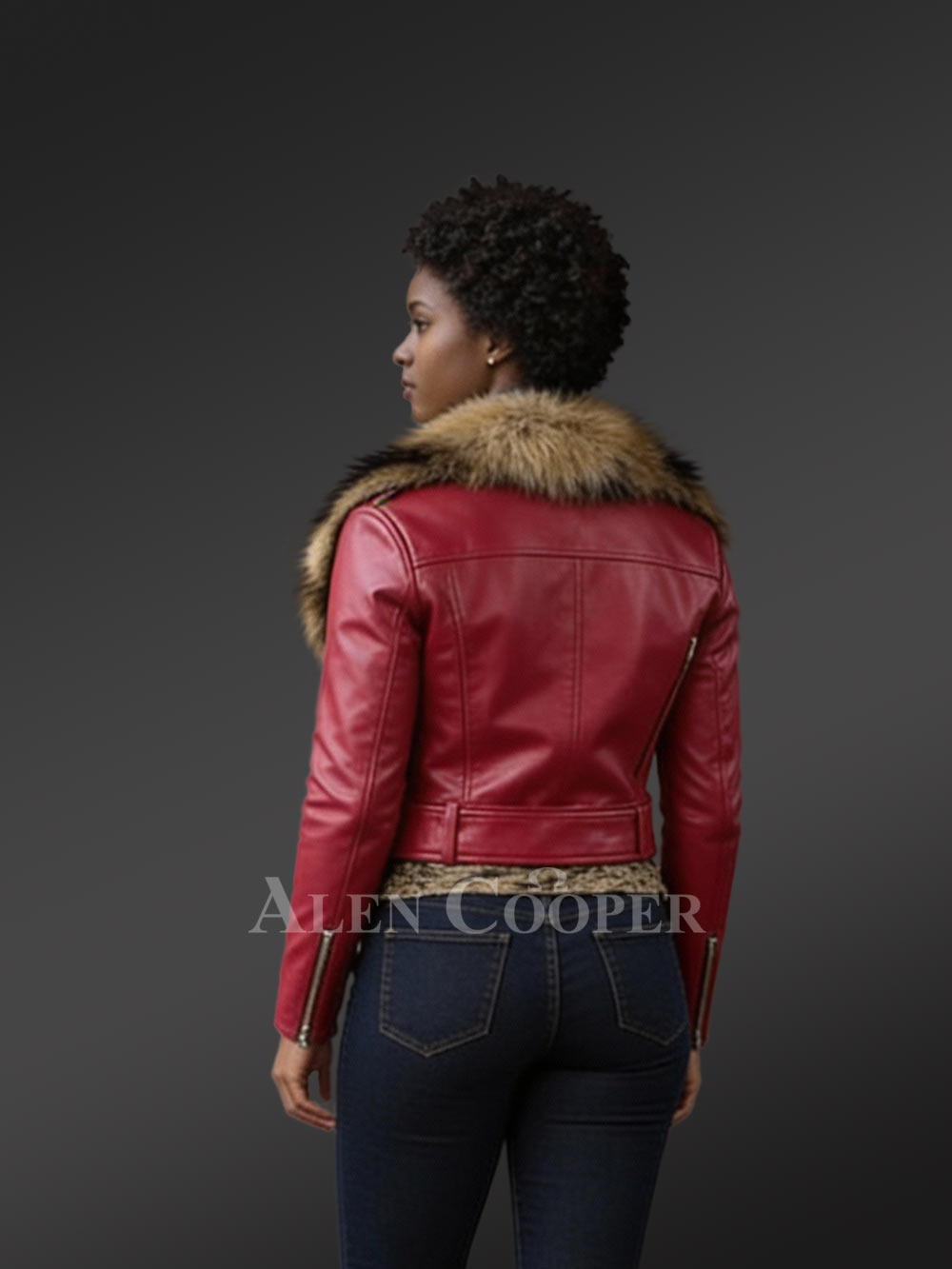 Womens Leather Jacket with Fur Collar for a Smart Snazzy Look - Image 4