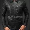 Soft solid and straight real leather winter jacket for men in Balck