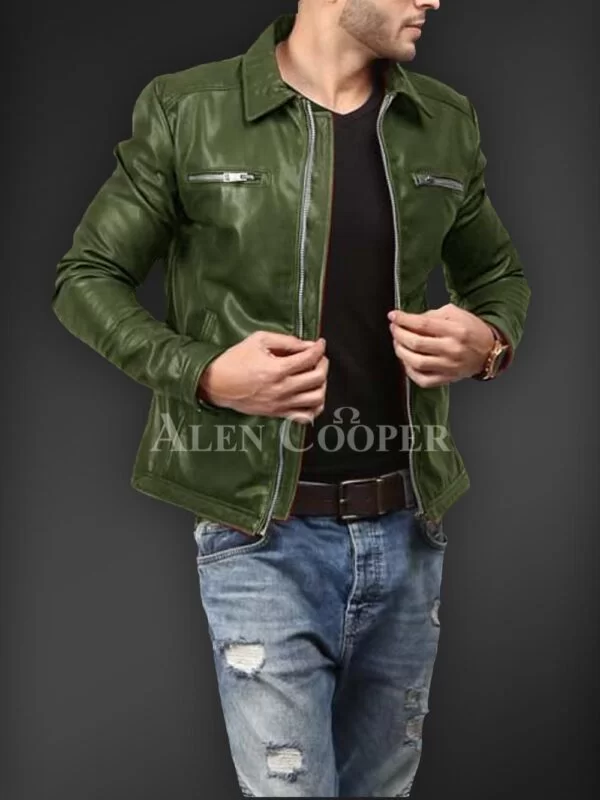 Soft Solid and Straight Real Leather Winter Jacket for Men - Image 7