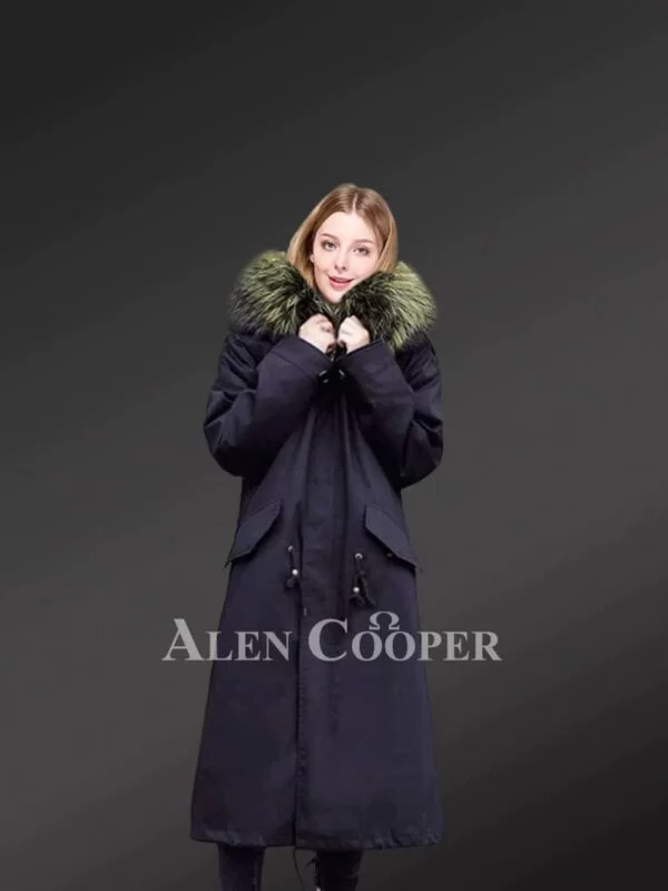 Raccoon Fur Long Parka with Detachable Vest and Fox Fur Hood - Image 3