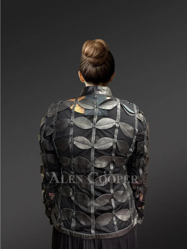 Spring Netted Black Leather Jacket - Image 4