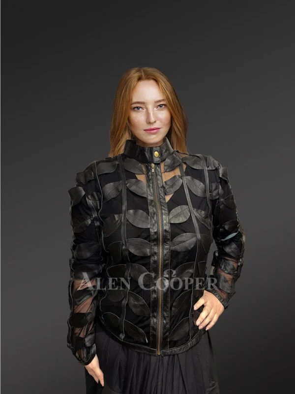 Spring Netted Black Leather Jacket - Image 2