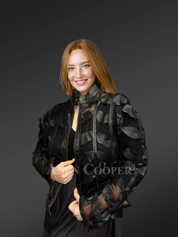 Spring Netted Black Leather Jacket - Image 3