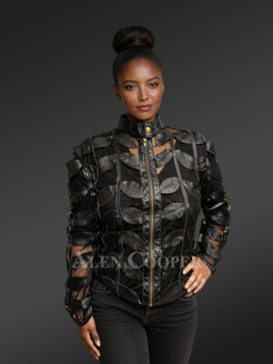 Spring Netted Black Leather Jacket Radiating Glamorous Oomph