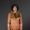 Stunning Tan Italian Leather Jacket with Shearling Collar for Women