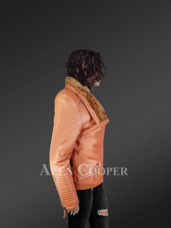 Womens Shearling Jacket in Tan Shade – Look Elegant Enjoying Comfort of Shearling - Image 2