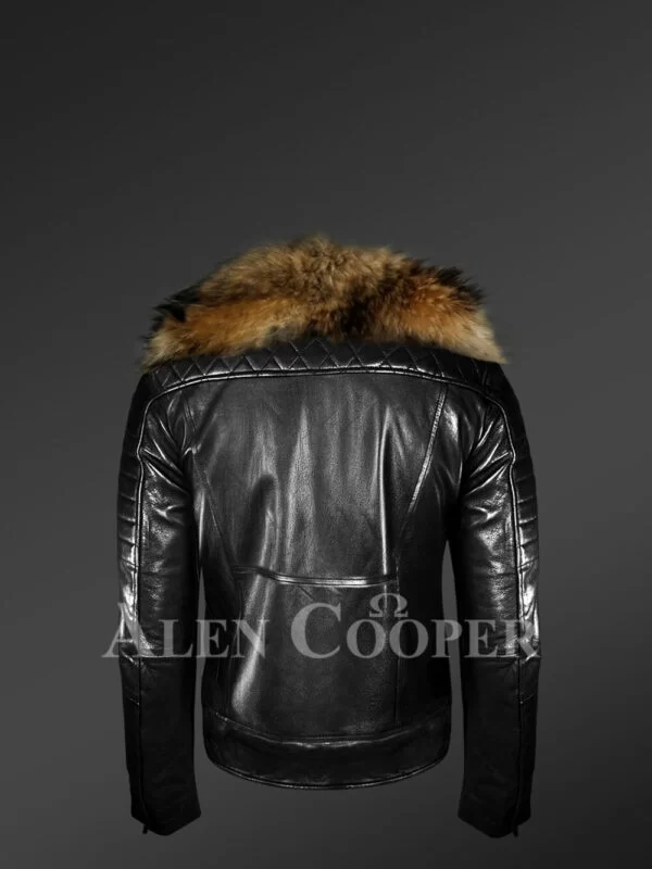 Black Biker Jacket with Raccoon Lapel – Be a Trendsetter - Image 4