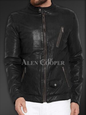 Sturdy Yet Soft Winter Leather Jacket for Men in Black
