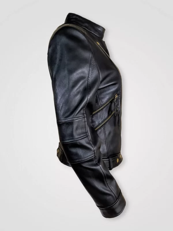 Stylish Leather Motorcycle Jacket with Asymmetrical Zipper Closure - Image 3