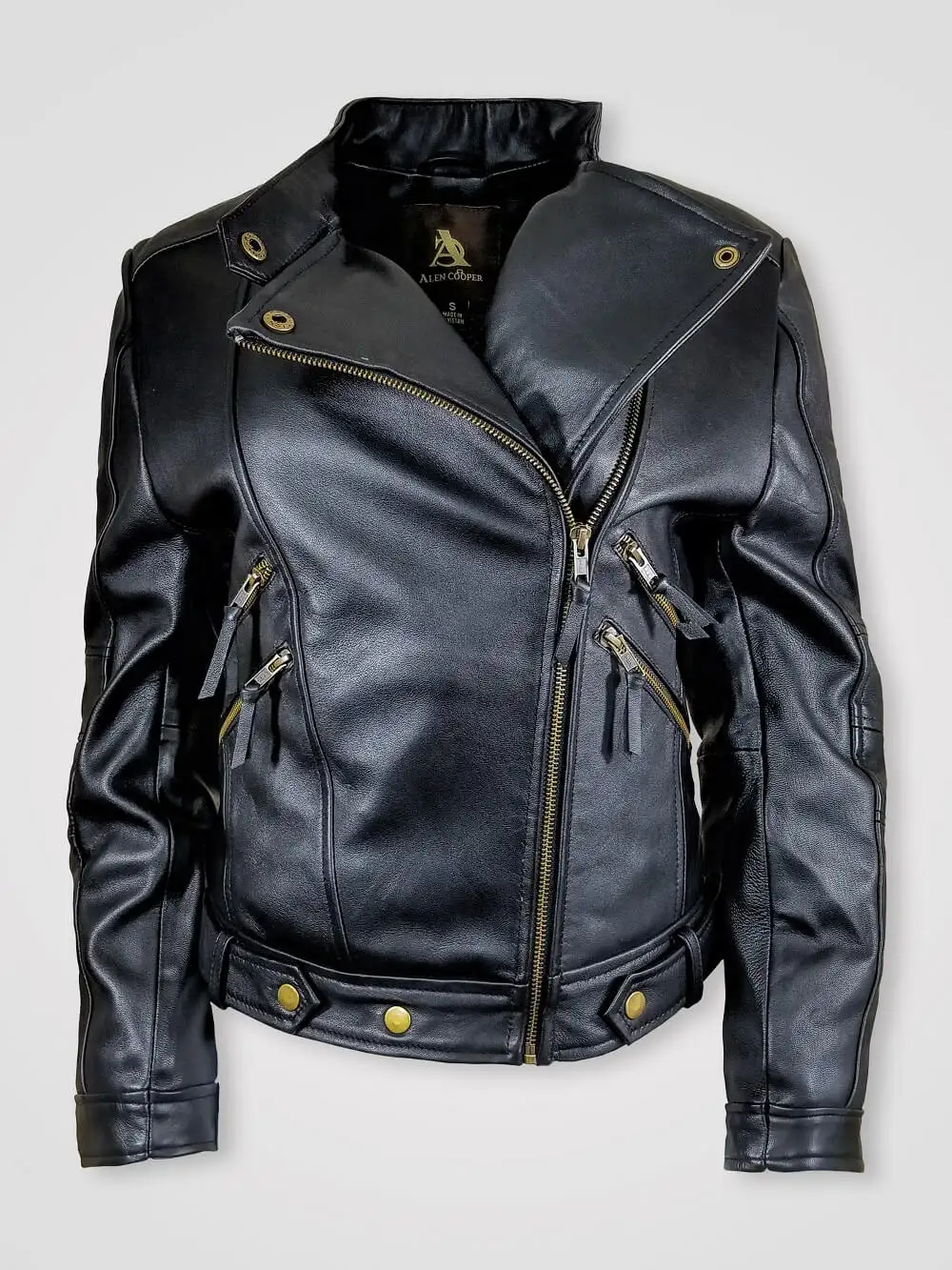 Stylish Leather Motorcycle Jacket with Asymmetrical Zipper
