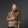 Suede Finish Beige Toscana Shearling Jacket For Womens