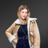 Suede Sheepskin shearling jacket for women in Beige