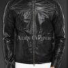 Super Soft Slim Fit Quilted Real Leather Jacket for Men in Black