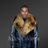 Super Stylish Real Leather Winter Biker Jacket with Raccoon Fur Collar for Men