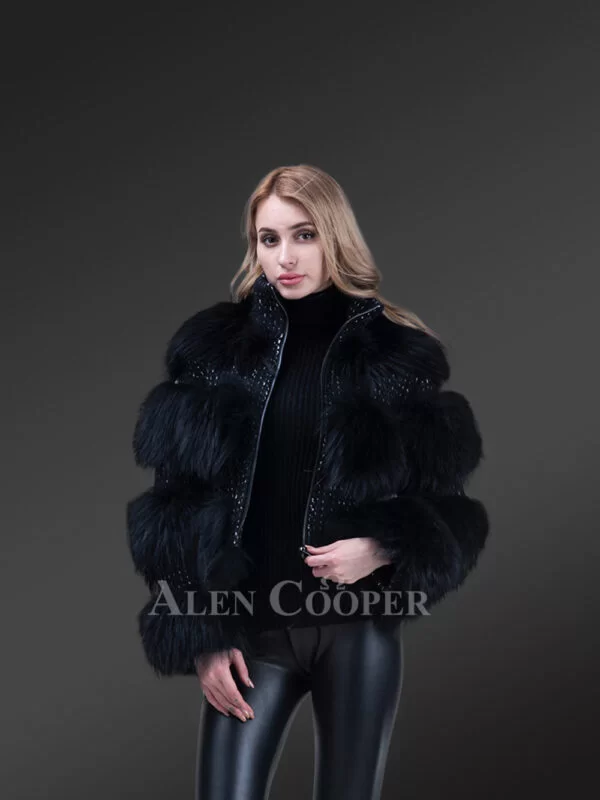 Super Soft and Incredibly Warm Coal Black Real Fox Fur Short Winter Coat for Women - Image 16