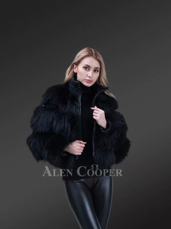 Super Soft and Incredibly Warm Coal Black Real Fox Fur Short Winter Coat for Women - Image 15