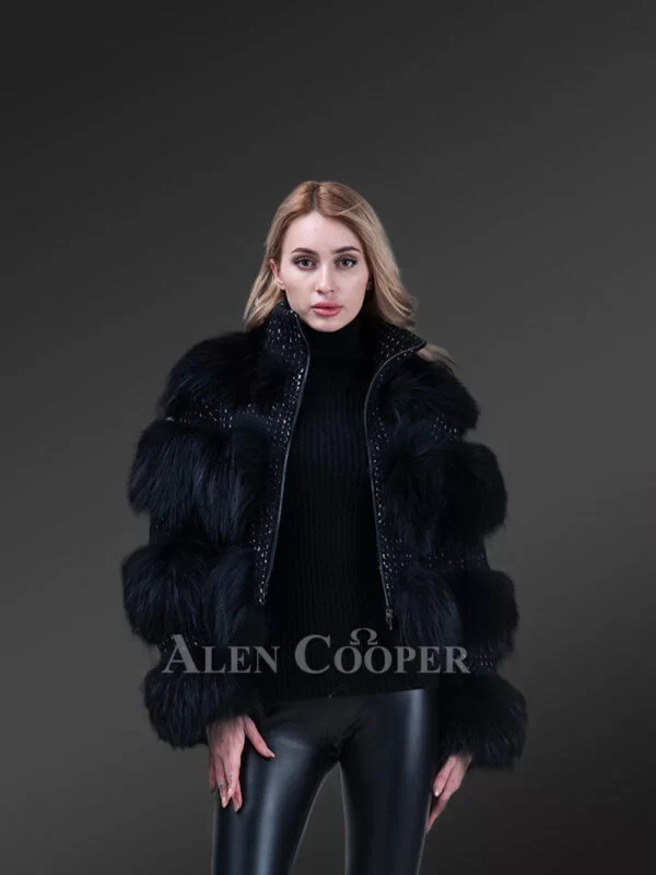 Super Soft and Incredibly Warm Coal Black Real Fox Fur Short Winter Coat for Women - Image 17