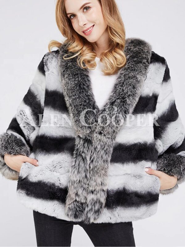 Super stylish bi-color real fur warm winter coat for women