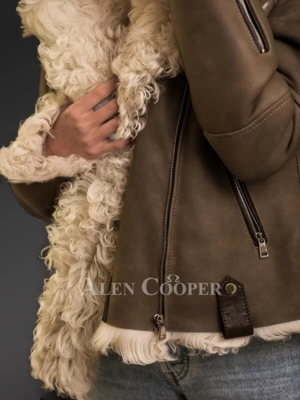 Tan Brown Toscana Shearling Jacket for Women - Image 3