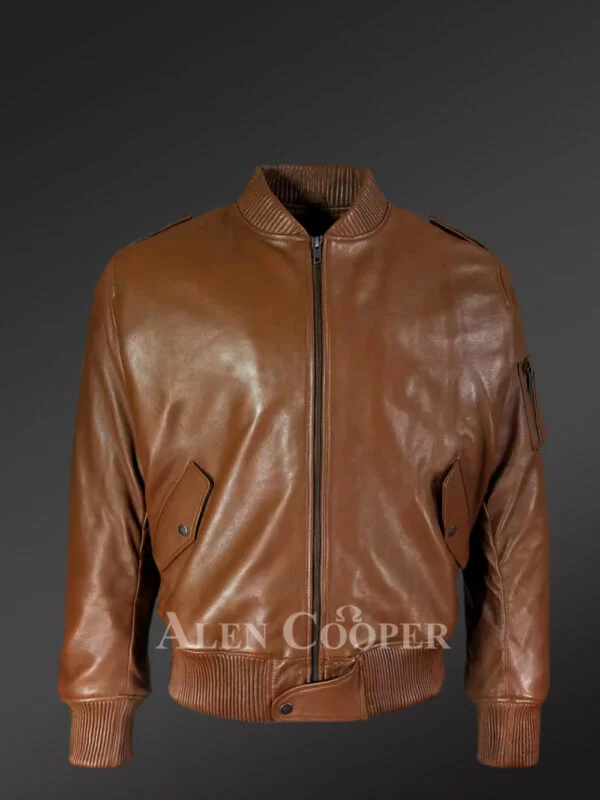 Tan Color Real Italian Leather Bomber Jacket for Women