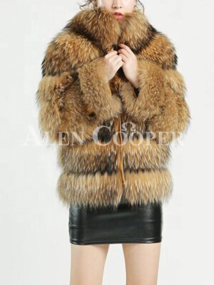 Thick Real Fur Warm Winter Coat for Women with Detachable Fur Collar