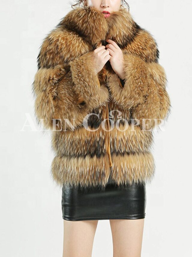 womens raccoon fur coat with detachable collar
