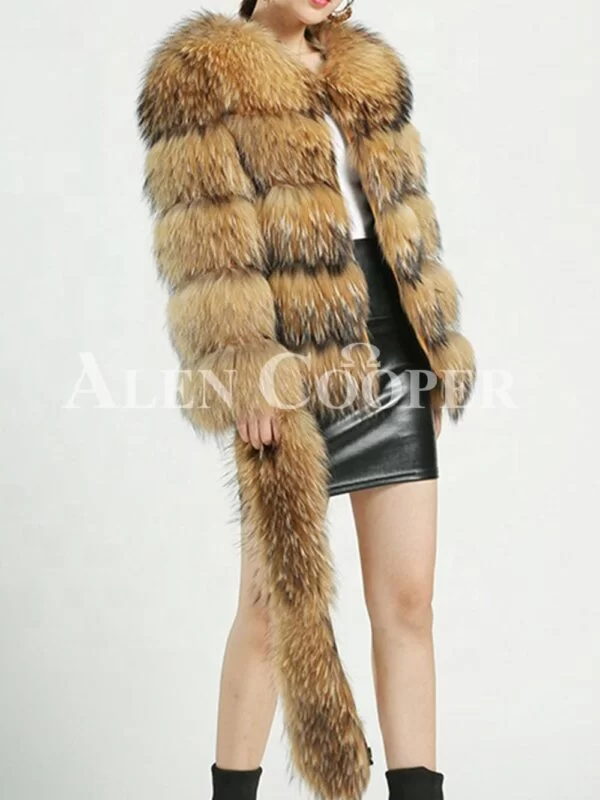 Thick Real Fur Warm Winter Coat for Women with Detachable Fur Collar - Image 5
