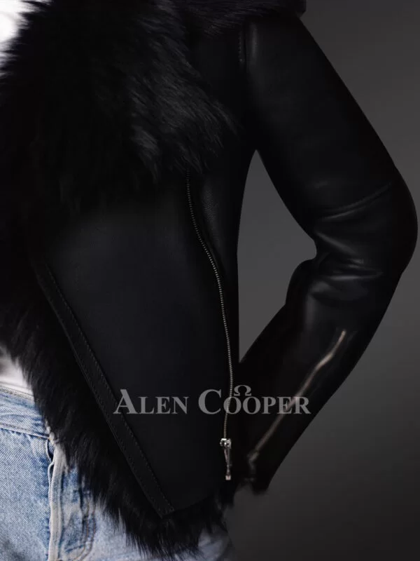 Toscana Shearling Jacket for Women in Black Nappa Finish - Image 4