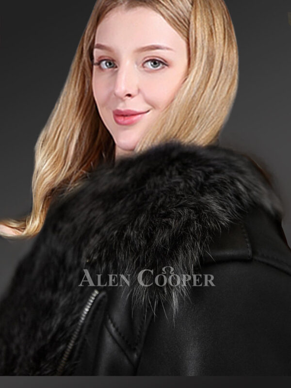 Toscana Shearling Jacket for Women in Black - Image 5