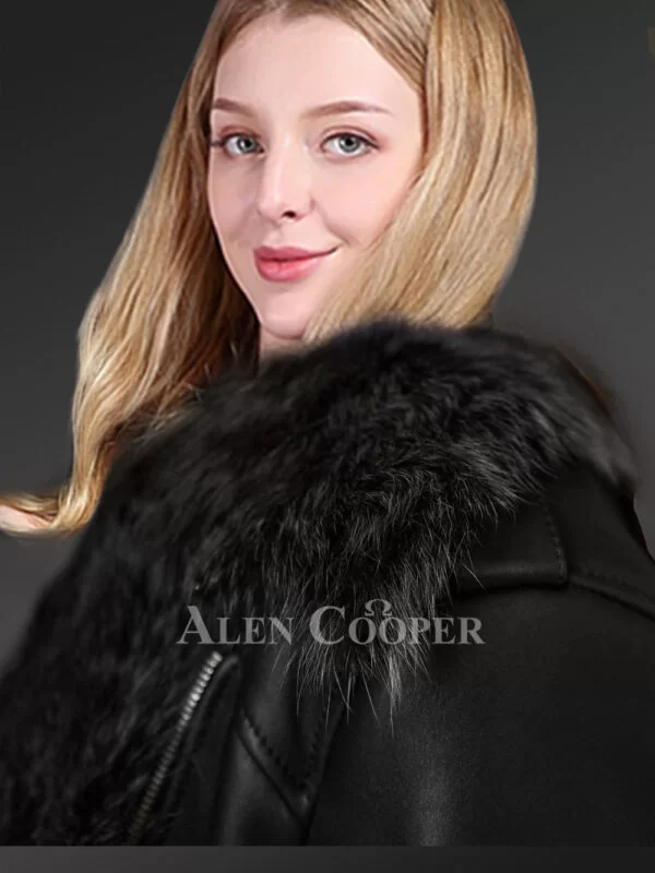 Toscana Shearling Jacket for Women in Black - Image 5