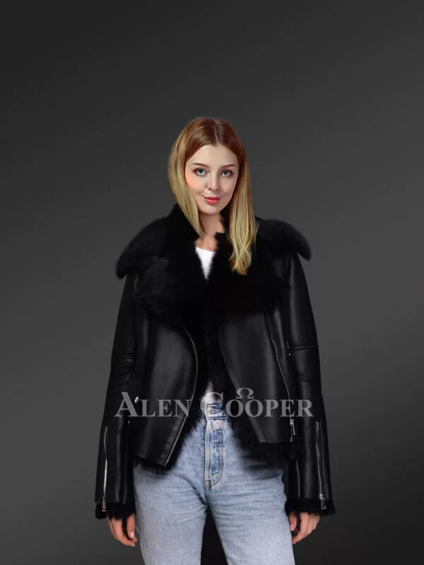 Toscana Shearling Jacket for Women in Nappa Black Finish