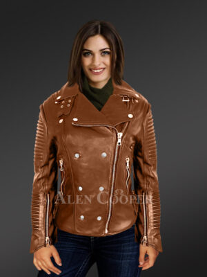Unique Version of Tan Leather Biker Jackets for Bold and Stylish Women