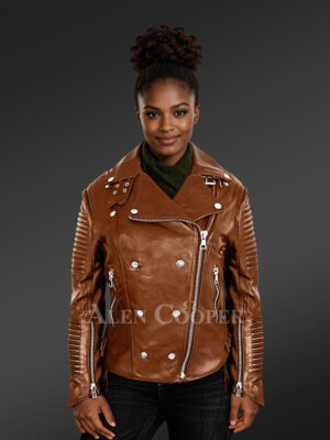 Unique Version of Tan Leather Biker Jackets for Bold and Stylish Women