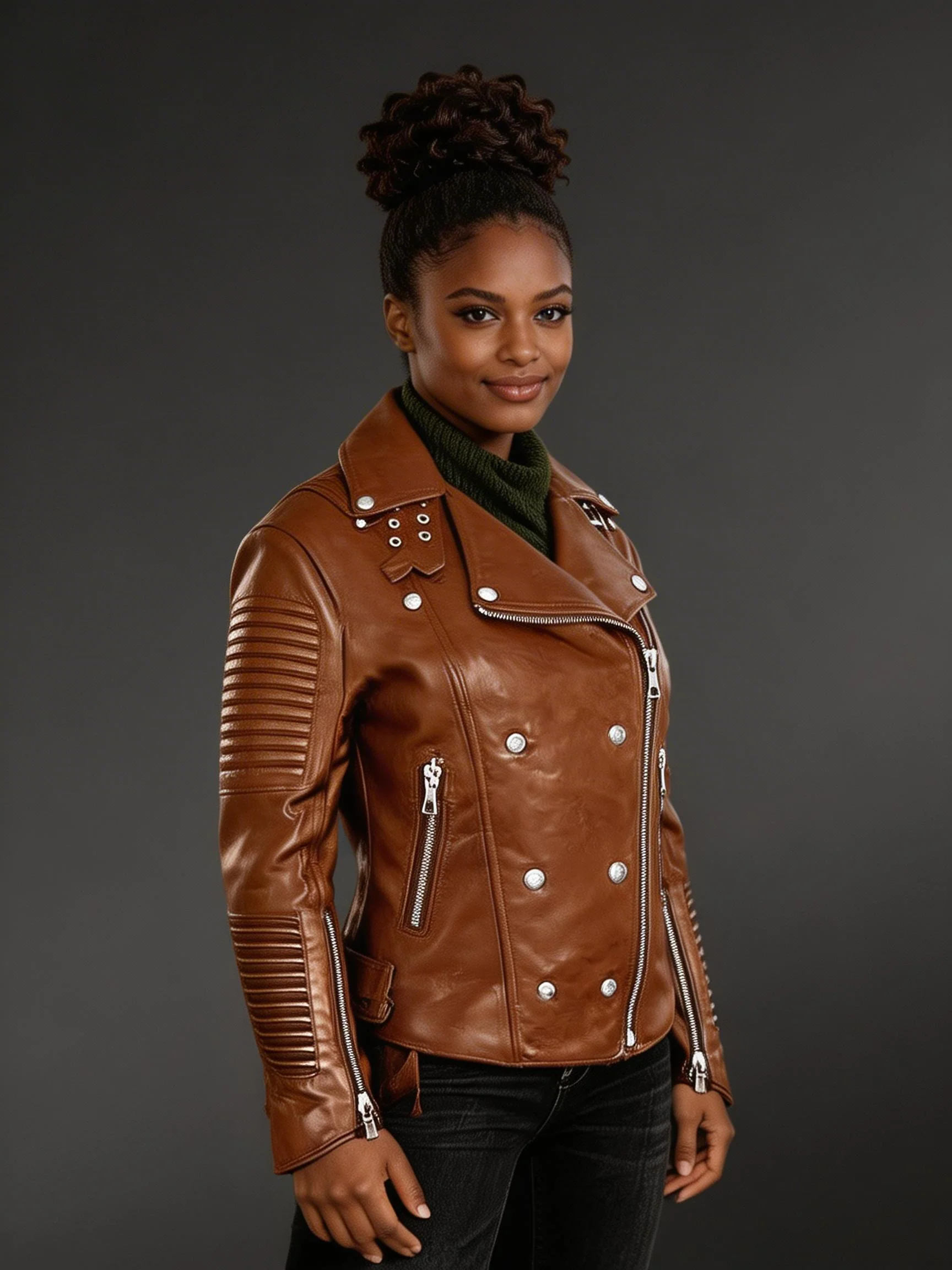 Unique Version of Tan Leather Biker Jackets for Bold and Stylish Women - Image 2