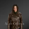 Unique version of coffee leather biker jackets for bold and stylish women