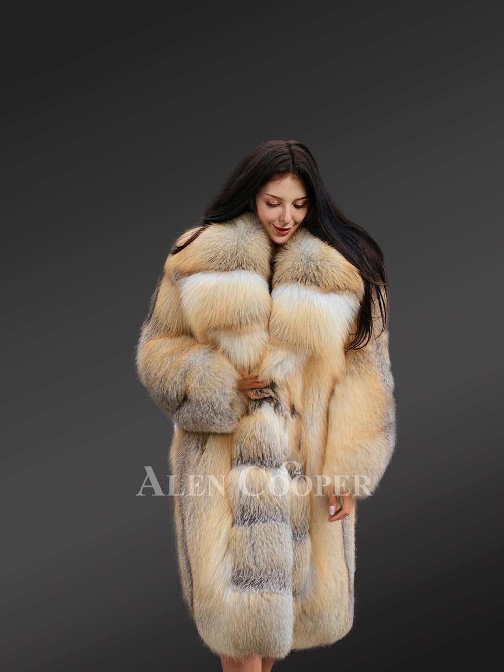Long fox fur coat for women in Alluring Dressy Style