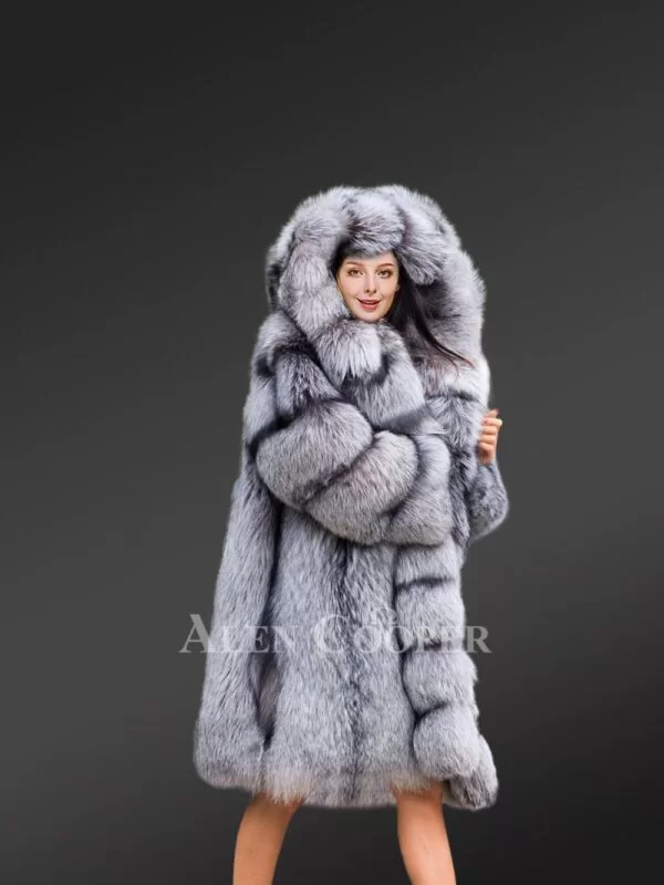 Women Long Coat in Fox Fur with Riveting Looks - Image 4