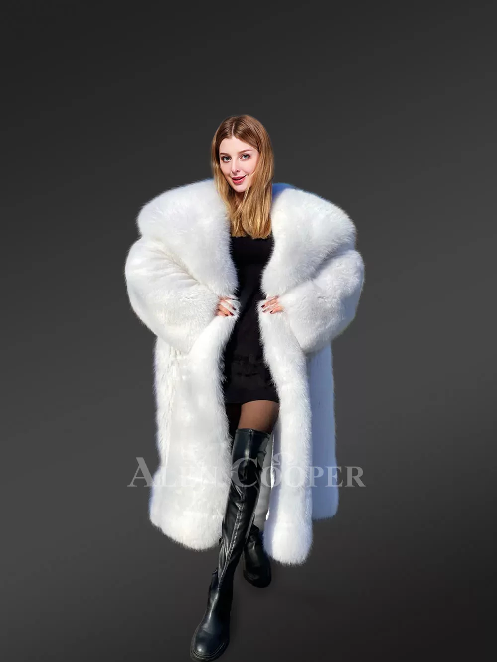 LUXURY WHITE Fox Fur Full Coat With Whole Skins Fur Coa 