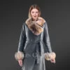 Women Fox Fur Coat in Light Navy