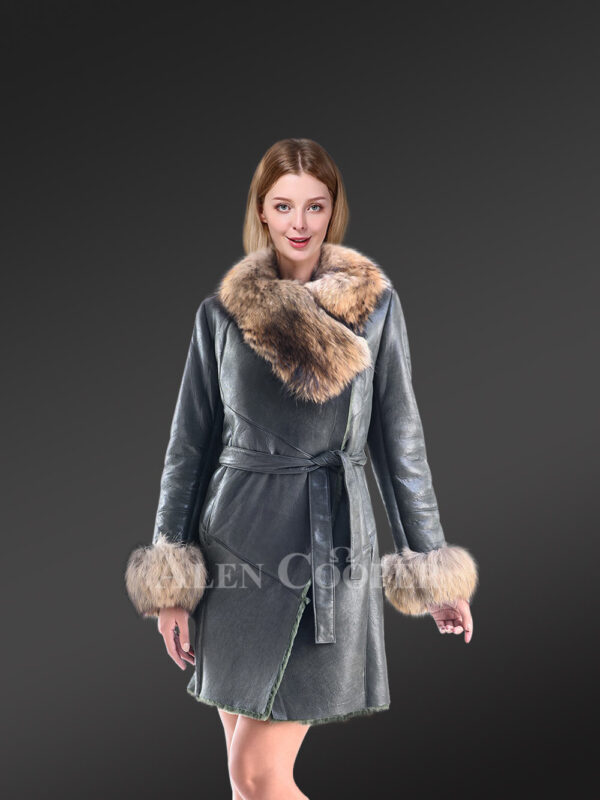 Women Fox Fur Coat in Light Navy