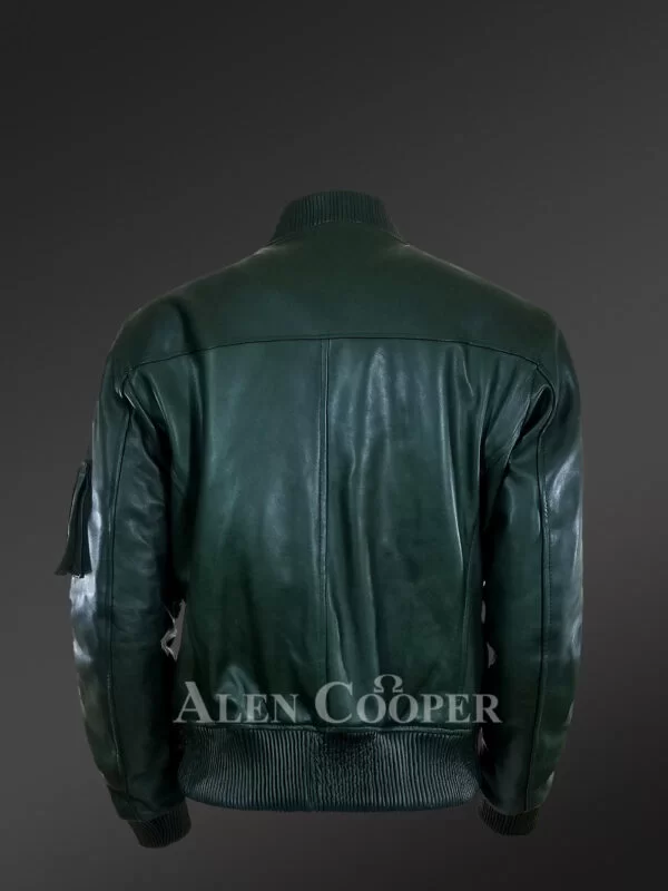 V Collar Italian Green Leather Jacket For Women - Image 3