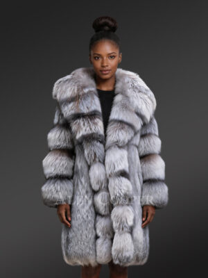 Women Long Coat in Fox Fur with Riveting Looks