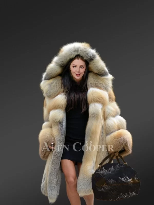 Fox Fur Long Coat With Hood For Elegance & Comfort - Image 5