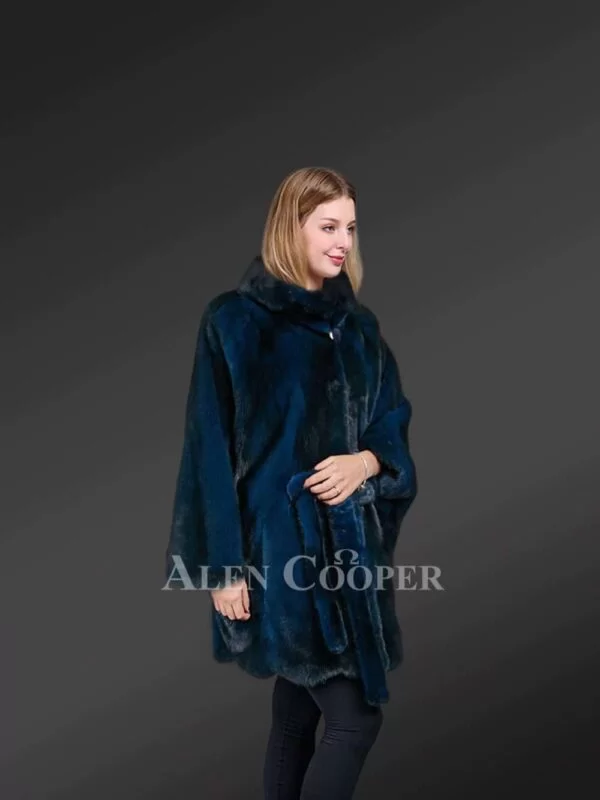 Womens Navy Blue Mink Coat – Elegance at Its Peak - Image 2