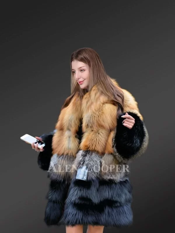 Fox Fur Multicolored Coat to Look Effortlessly Stylish - Image 2