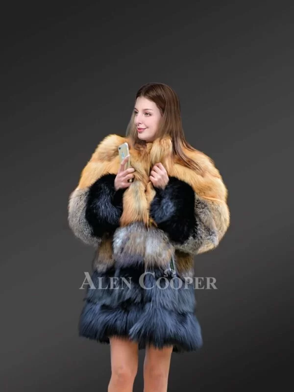 Fox Fur Multicolored Coat to Look Effortlessly Stylish - Image 4